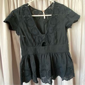 Free People Black Eyelet Top